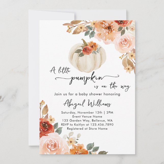 Convite Pequeno Chá de fraldas de outono de Abóbora (Frente)