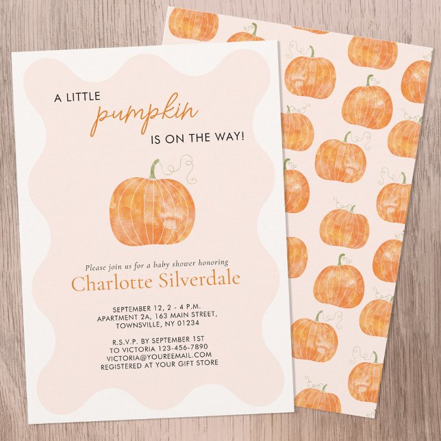 Convite Pequeno Chá de fraldas de outono de Abominável (A Little Pumpkin is on the Way autumn fall themed personalized baby shower invitation)