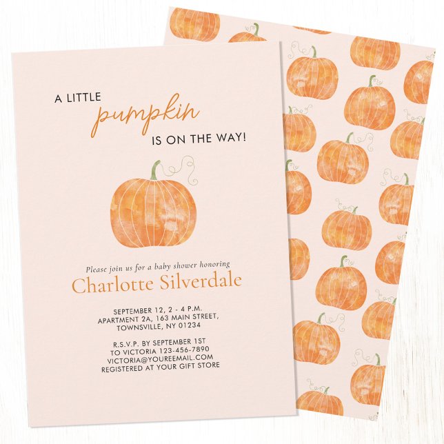 Convite Pequeno Chá de fraldas de outono de Abominável (Pumpkin autumn fall watercolor personalized baby shower invitation)