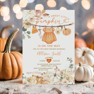 Convite Pequeno Chá de fraldas de Pumpkin Autumn Gingham