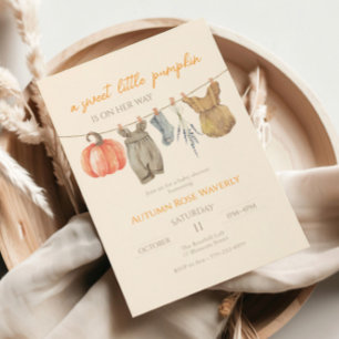 Convite Pequeno Chá de fraldas de Pumpkin Fall Clothes Gir