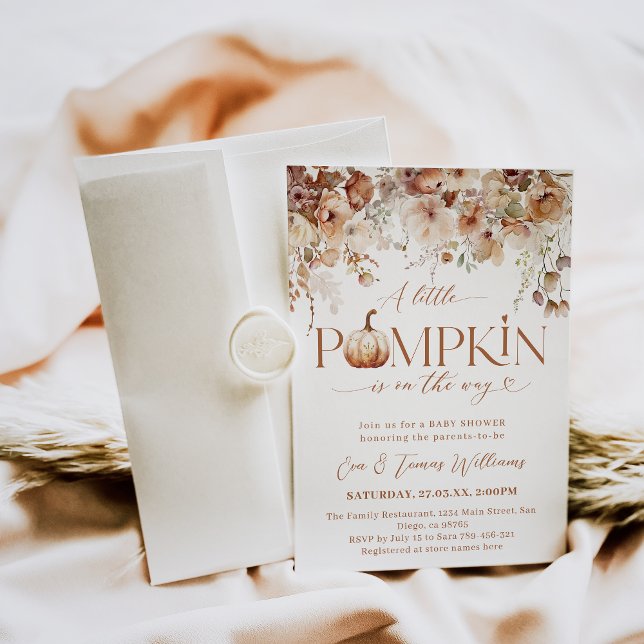 Convite Pequeno Chá de fraldas de Pumpkin Queda Floral (Criador carregado)