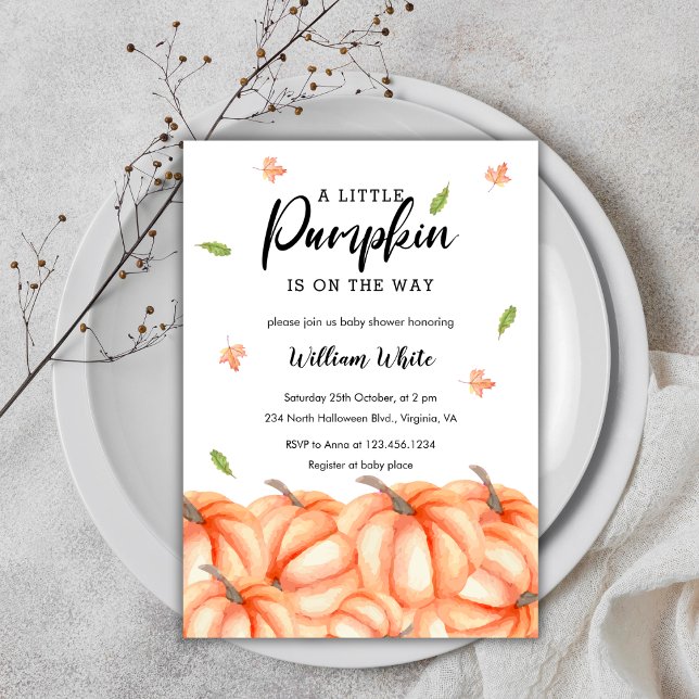 Convite Pequeno Chá de fraldas de Queda de Halloween (Little Pumpkin Halloween Fall Baby Shower Invitation)