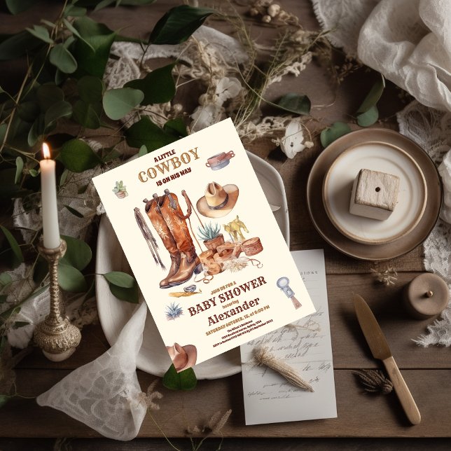 Convite Pequeno Chá de fraldas de Rodeio Ocidental Moderno (Criador carregado)