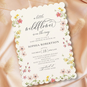 Convite Pequeno Chá de fraldas de Script Chic Boho de Flor