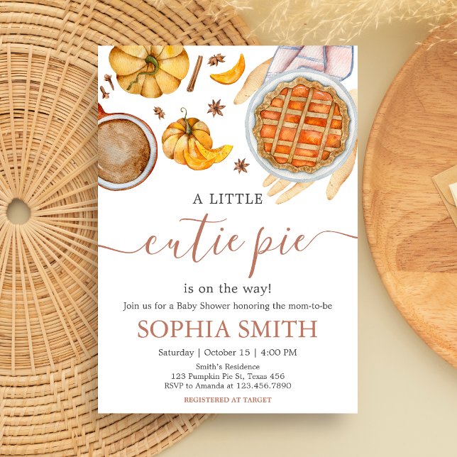 Convite Pequeno Chá de fraldas de tarte (Pumpkin Cutie Pie Fall Baby Shower Invitation)