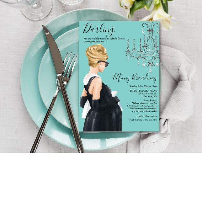 Convite Pequeno Chá de fraldas de Vestido Azul (Criador carregado)