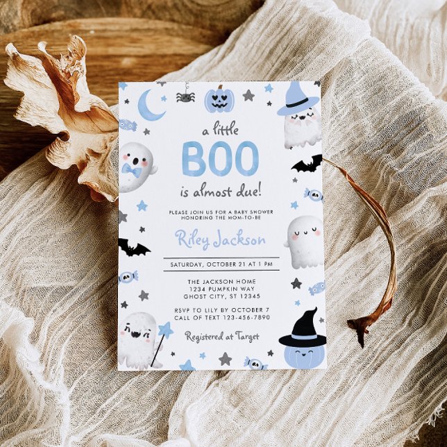 Convite Pequeno Chá de fraldas do Boo Halloween Blue Ghost (Criador carregado)