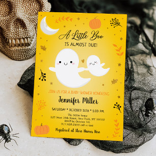 Convite Pequeno Chá de fraldas Dourado Pumpkin Fantasma B