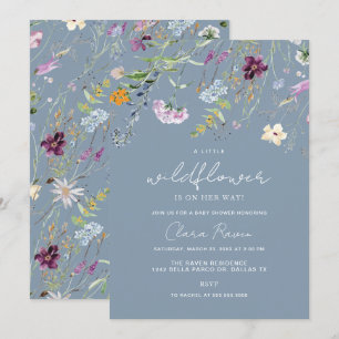 Convite Pequeno Chá de fraldas Floral Azul Dusty
