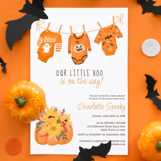 Convite Pequeno chá de fraldas floral bonito do Halloween (Cute floral Halloween little boo baby shower Invitation)