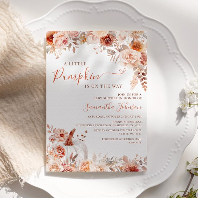 Convite Pequeno Chá de fraldas Floral de Abóbora (Criador carregado)