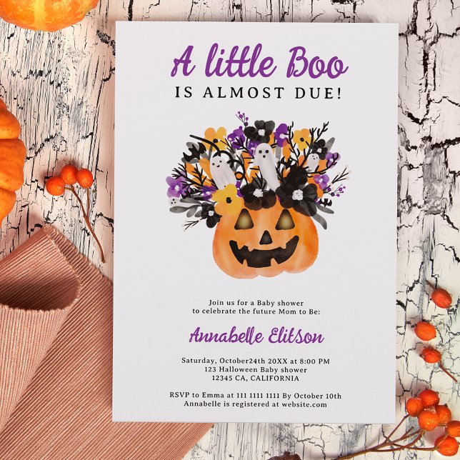 Convite Pequeno chá de fraldas floral de abóbora de Dia da (Little boo floral pumpkin Halloween baby shower Invitation)