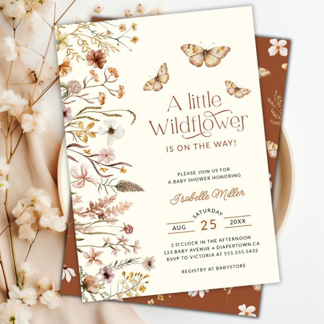 Convite Pequeno Chá de fraldas Floral de Flor Selvagem (Little Wildflower Floral Baby Shower Invitation)