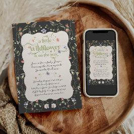 Convite Pequeno Chá de fraldas Floral Moderno Escuro