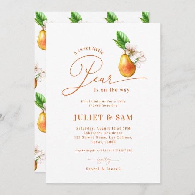 Convite Pequeno Chá de fraldas neutro de sexo feminino (Frente/Verso)