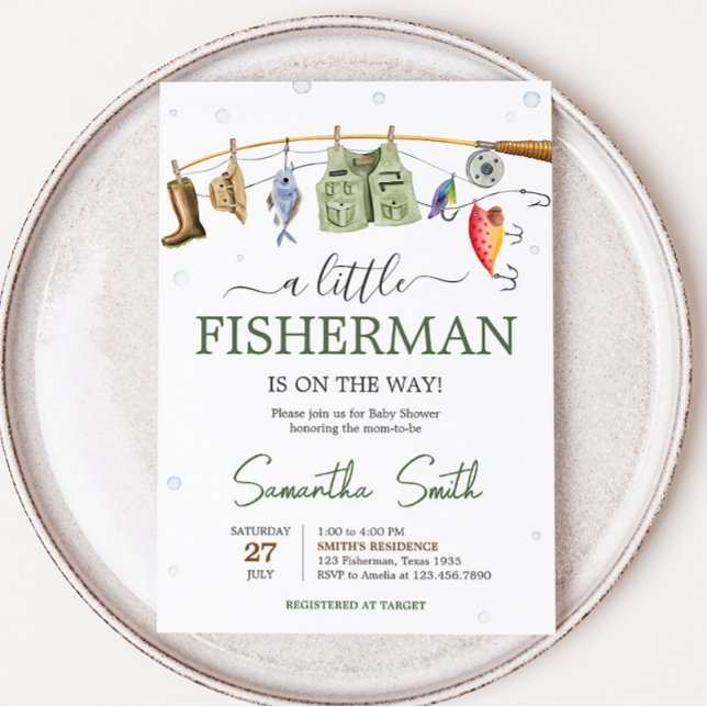 Convite Pequeno Chá de fraldas Pescador (Boho Fisherman Baby Shower Invitation)