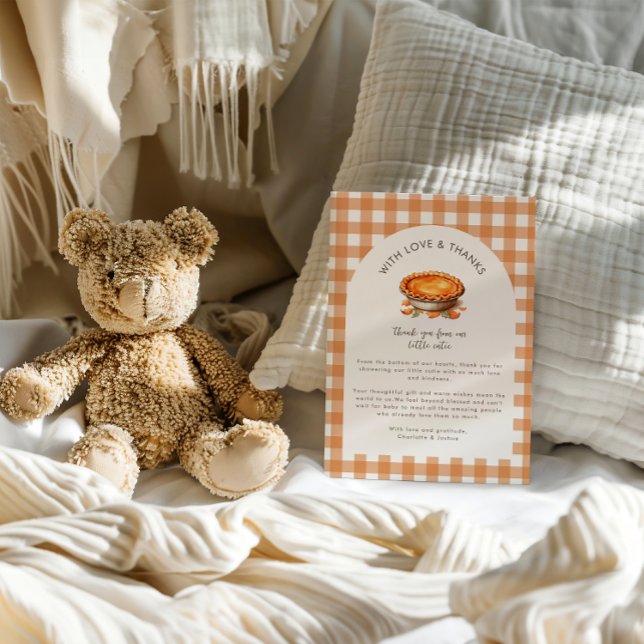 Convite Pequeno Chá de fraldas Pie Fall Pumpkin Gingham (Little Cutie Pie Fall Baby Shower Thank You 
Card )