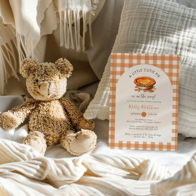 Convite Pequeno Chá de fraldas Pie Fall Pumpkin Gingham (Little Cutie Pie Fall Baby Shower Invitation )