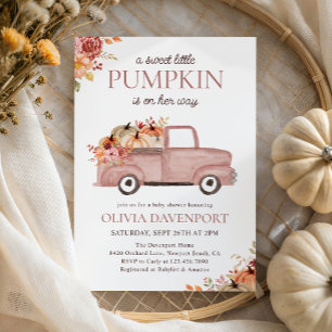 Convite Pequeno Chá de fraldas Pumpkin Pink Truck Fall Gir