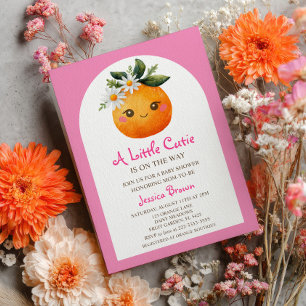 Convite Pequeno Chá de fraldas Rosa de Citrus Laranja-Cuti