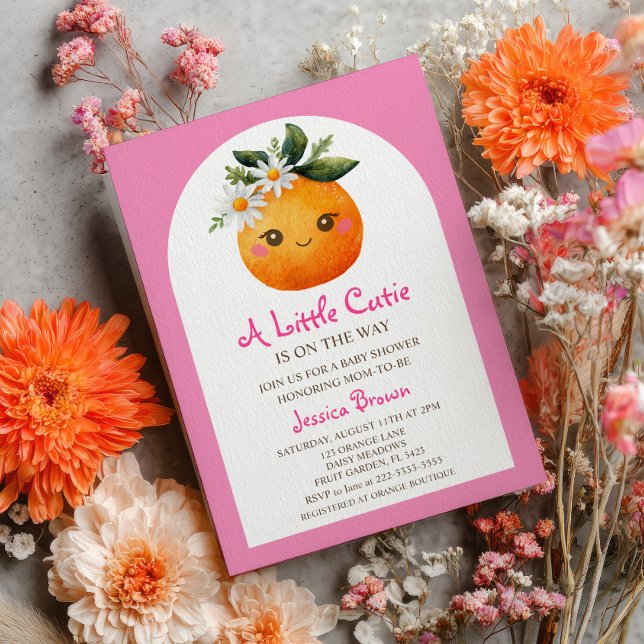 Convite Pequeno Chá de fraldas Rosa de Citrus Laranja-Cuti (Criador carregado)