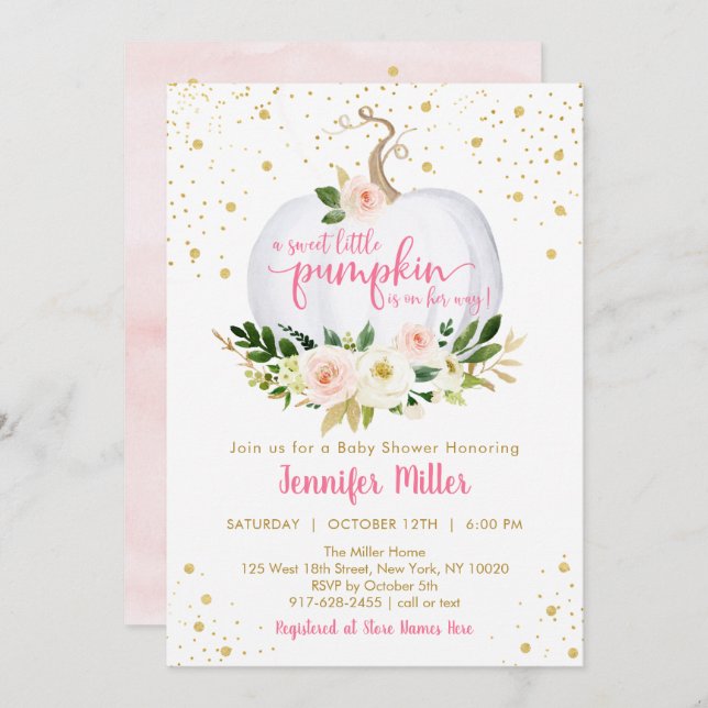 Convite Pequeno Chá de fraldas Rosa-Rosa (Frente/Verso)