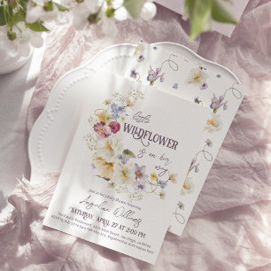 Convite Pequeno Chá de fraldas roxo de flor silvestre