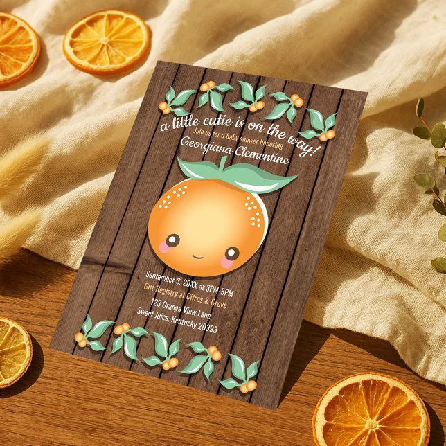 Convite Pequeno Chá de fraldas Russo de Citrinas de Limpez (Little Cutie Rustic Citrus Clementines Baby Shower Invitation)
