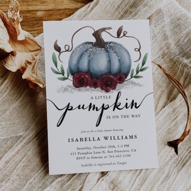 Convite Pequeno Chá de fraldas Russo de Prata Azul (Criador carregado)