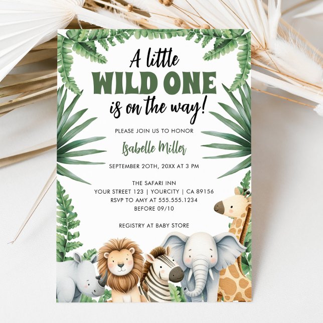 Convite Pequeno Chá de fraldas Safari Animal Selvagem (Little Wild One Safari Animals Boy Baby Shower Invitation)
