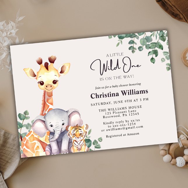 Convite Pequeno Chá de fraldas Selvagem de Animais Safari (Criador carregado)