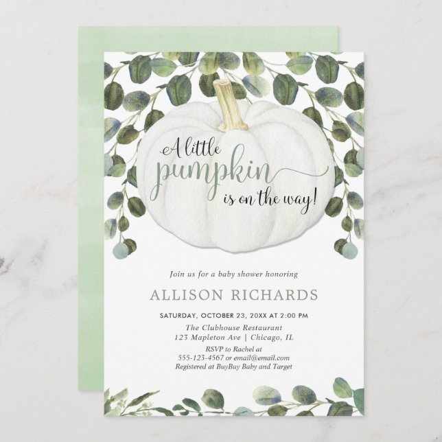 Convite Pequeno chá de fraldas verde neutro para o gênero  (Frente/Verso)