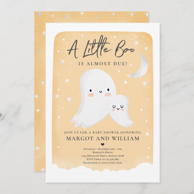 Convite Pequeno Chá de Halloween Ghost Chá de fraldas Inv (Frente/Verso)