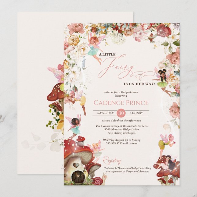 Convite Pequeno Chá de Sangue de Jardim de Fada (Frente/Verso)