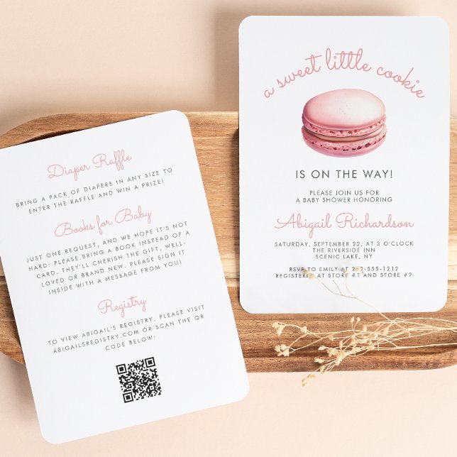 Convite Pequeno Código QR de Macaron Cookie Rosa Festa de  (Criador carregado)