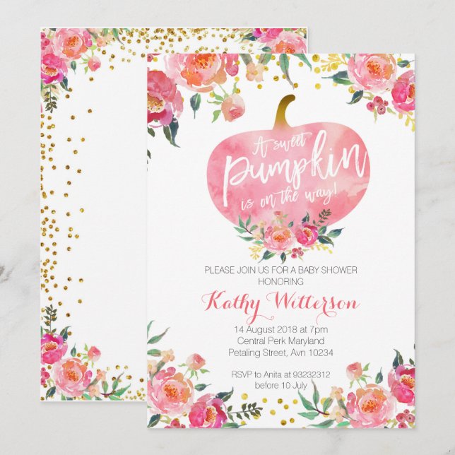 Convite pequeno cor-de-rosa da abóbora (Frente/Verso)