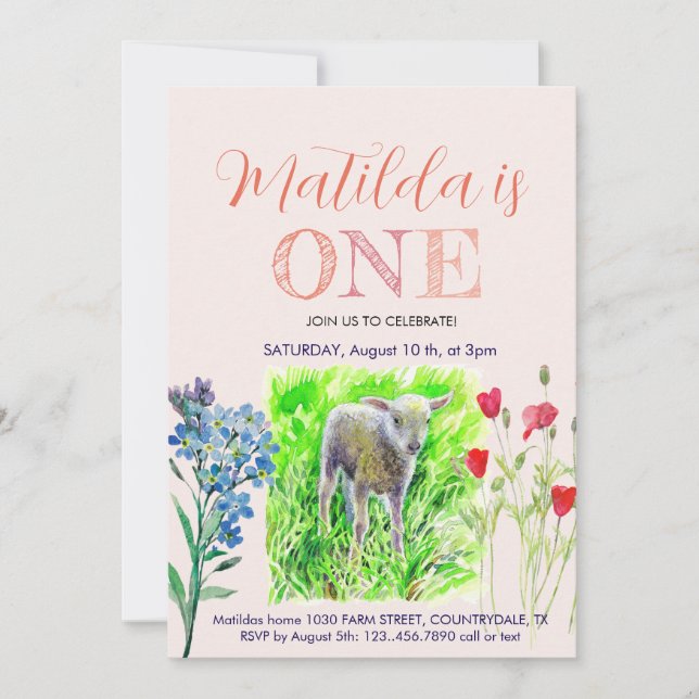 Convite Pequeno cordeiro e flores silvestres (Frente)