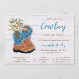 Convite Pequeno Cowboy Bootie Chá de fraldas de madeira br