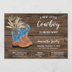 Convite Pequeno Cowboy Bootie Chá de fraldas de madeira ma