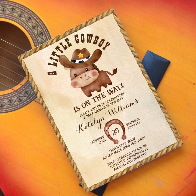 Convite Pequeno cowboy cavalo bebê giro em chá de fraldas  (Criador carregado)