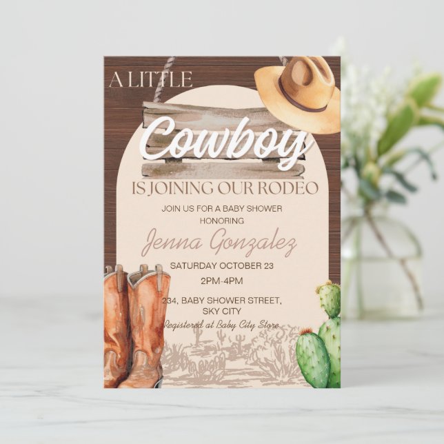 Convite Pequeno Cowboy Ocidental Wild West Rodeo Chá de fr (Em pé/Frente)