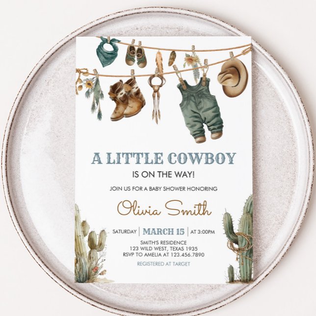 Convite Pequeno Cowboy Wild West Chá de fraldas (Wild West Little Cowboy Baby Shower Invitation)
