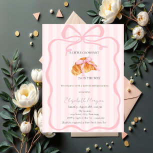 Convite Pequeno Croissant Laço Rosa Listras Rosa Chã de Be