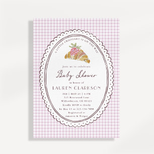 Convite Pequeno Croissant Rosa Xadrez Baby Shower