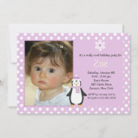 Convite pequeno da foto do rosa do pinguim