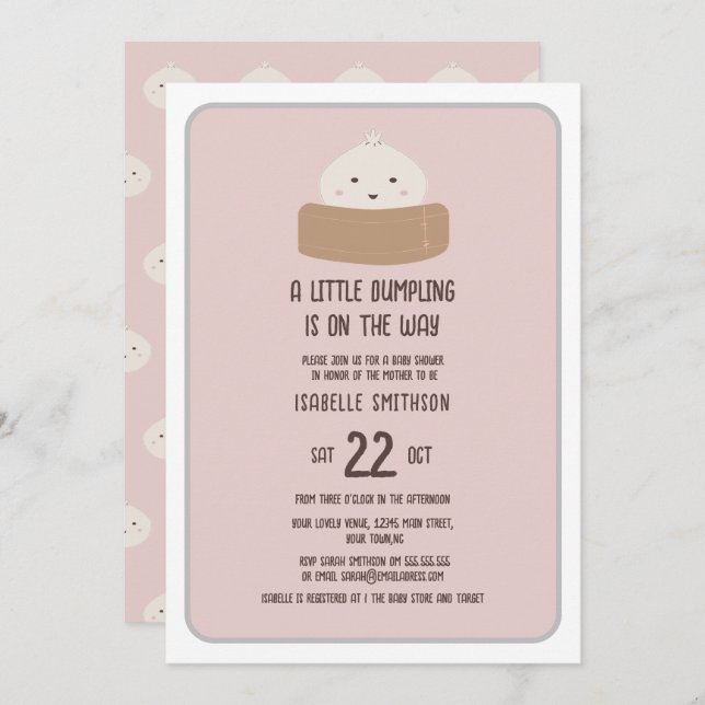 Convite Pequeno Despejo No Caminho Do Chá de fraldas Rosa (Frente/Verso)