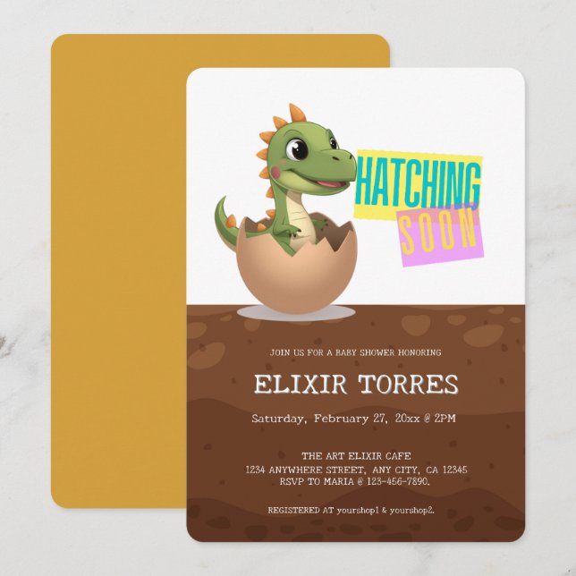 Convite Pequeno Dinossauro Prestes a Nascer (Frente/Verso)