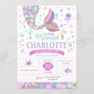 Convite pequeno do aniversário da sereia sob o mar