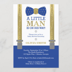 Convite pequeno do chá de fraldas do homem, azul,